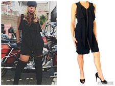 OHNE TITEL WOMENS BLACK DRESS SLEEVELESS RUFFLE FRONT ZIPPER  LEATHER TRIM S