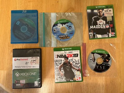 Xbox One Game Lot 6 Games Madden 18, RYSE, NBA2K19, Monopoly, Trials Fusion More
