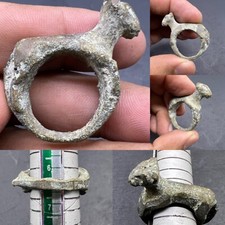 Ancient Old Roman Bronze Antique Ring With Cheetah Animal Statue