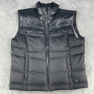 Columbia Puffer Vest Men's 2XL Black Quilted Down Omni-Heat Mock Neck Full  Zip
