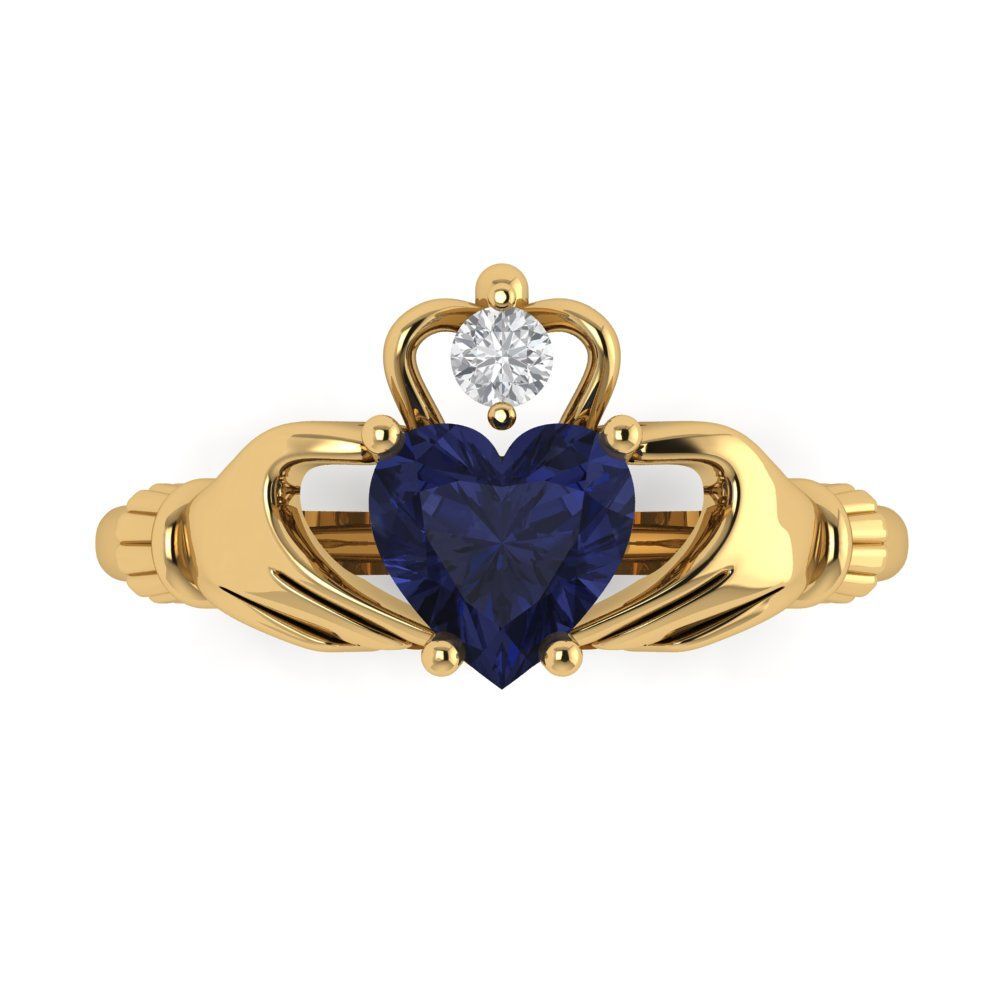 Heart Shaped Simulated Sapphire & Cubic Zirconia Claddagh Ring – 14k Rose Gold Over Sterling Silver, Size 6.5