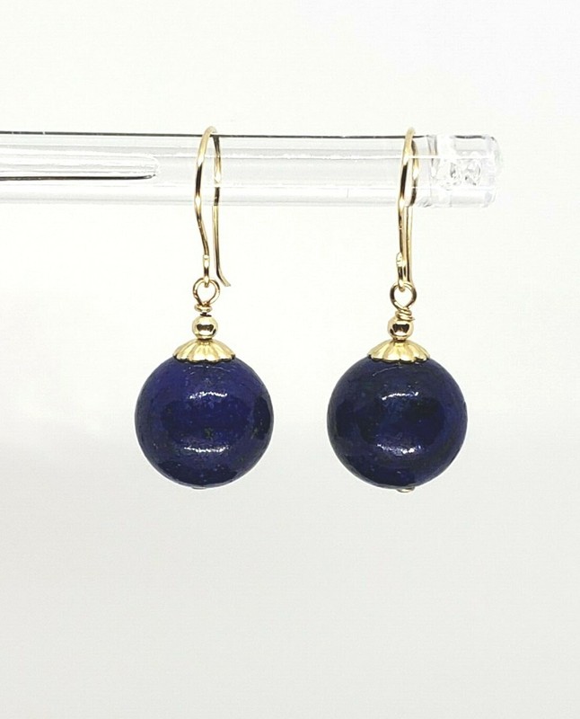14k Yellow Gold Genuine Lapis Lazuli Drop Dangle Earrings