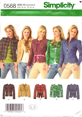 Simplicity 0568 ~ Misses Jackets ~ Sizes:  6-8-10-12-14 ~ Various Styles
