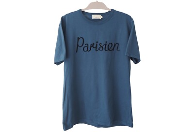 MAISON KITSUNE Parisien T-Shirt Big Logo Short Sleeve Blue Size L