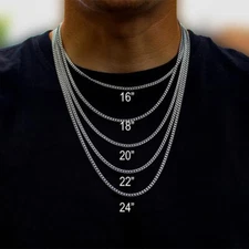 3mm Curb Cuban Link Chain Necklace for Men Women Stainless Steel Lobster 16"-30"