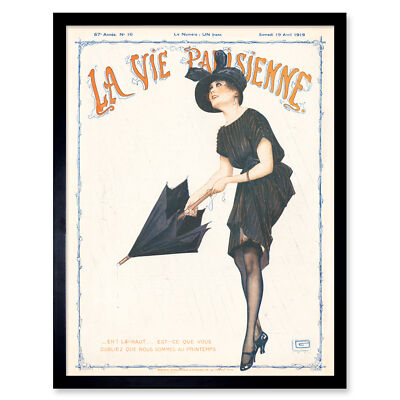 La Vie Parisienne Frühling Regenschirm Magazin Cover gerahmter Wandkunstdruck 9 x 7