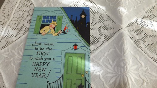 Antique Enbossed New Year Post Card glitter boy 4 leaf clover no stamp Germany - Picture 9 of 12