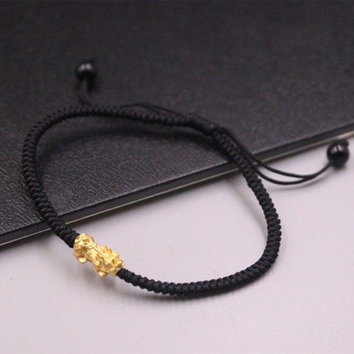 Pure 999 24K Yellow Gold 3D Wealth Dragon Pixiu Bracelet 0.2-0.3g 6.7inch Adjust - Picture 2 of 6