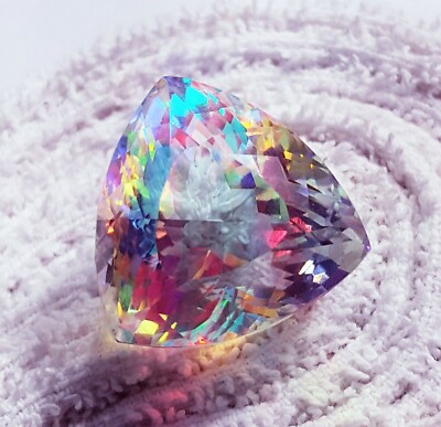 70 Ct Natural Mystic Topaz Rainbow Color Trillion Certified Loose Gemstone