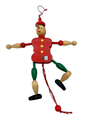 Wooden Pinocchio Figure Jumpin Jack String Italy ITALIA Pull String Hand Made 8''