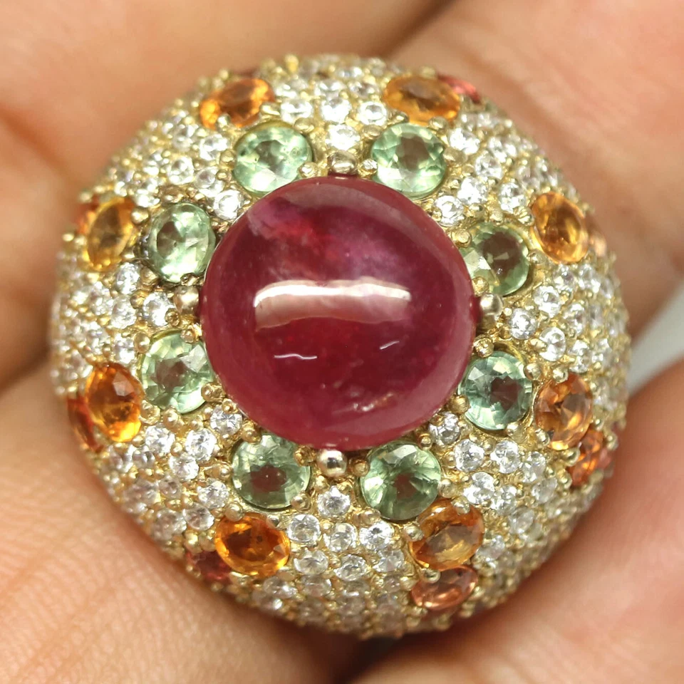 Anillo Joyería Piedras Preciosas Rojo Rubí, Zafiro y Circón Plata 925 Oro Blanco Talla 7 Foto 2 de 4