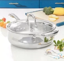 Princess House Heritage Tri-Ply Stainless Steel 10" Deep Frying Pan 10835 New