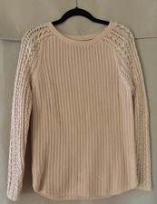 Loft Small Soft pink open knit crochet Pullover sweater