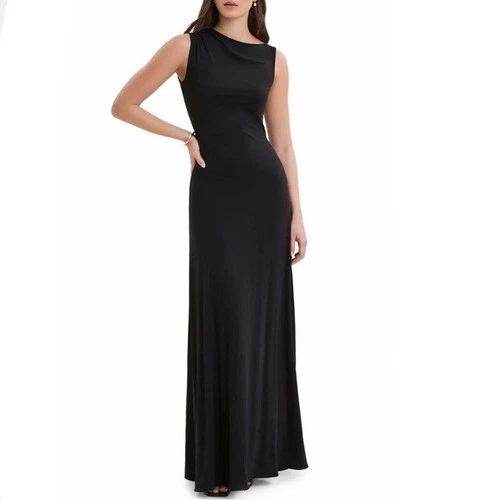 Marcella NYC Women Dress Size Large Black Jersey Knit Laurel Sleeveless Gown New