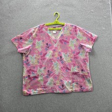 The Wonderful World Of Disney Women Scrub Top 2X Pink Graphic Tinker Bell