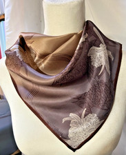NEW 21 Inch Small Square Brown, Grey and White Floral 100 Silk - SS 1009