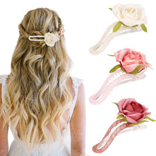 Rose Hair Clips 3Pack Flower Hair Clips Flat Claws Realistic Flower Accessories