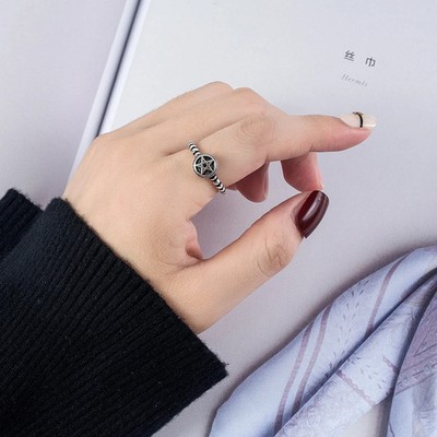 Adjustable Ring Set For Women Five Point Star Copper Electroplated Thai Silver