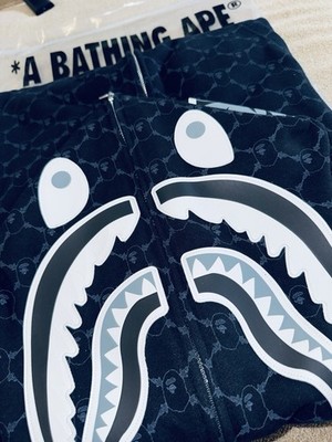 A Bathing Ape Shark Graphic Full Zip Hoodie XL Black Fleece Hooded Streetwear