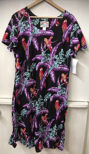 Vintage Paradise Found Hawaiian Dress Size 2XL Black Short Sleeve Rayon NWT