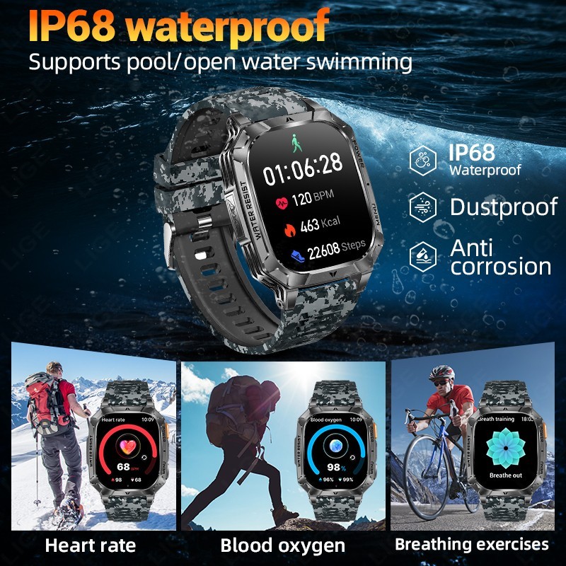 Smartwatch Uomo con Funzione Telefono Frequenza Cardiaca Orologio Fitness Torcia LED foto 5
