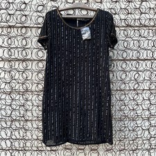 Boston Proper Black Gold Sequin Bead Stripe Shift Cocktail Dress NWT Size 8