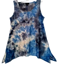 AB Studio Top L Stretch Knit Wearable Art Boho Popover Sleeveless Shirt Blouse