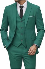 MrSure Men's 3 Pieces Suit, Solid Slim Fit Two Buttons Blazer Set. Green. XL