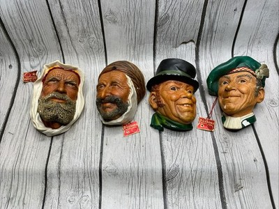 Vintage Bossons Chalkware Heads Lot 4 - Syrian, Jock, Abdhul, & Mandolin Player