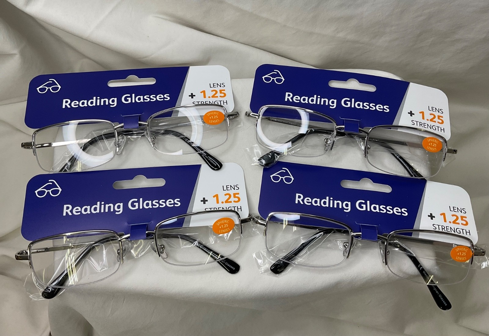 4 PACK Male Reading Glasses Nickel Silver Style Half Rim  +1.25 Strength