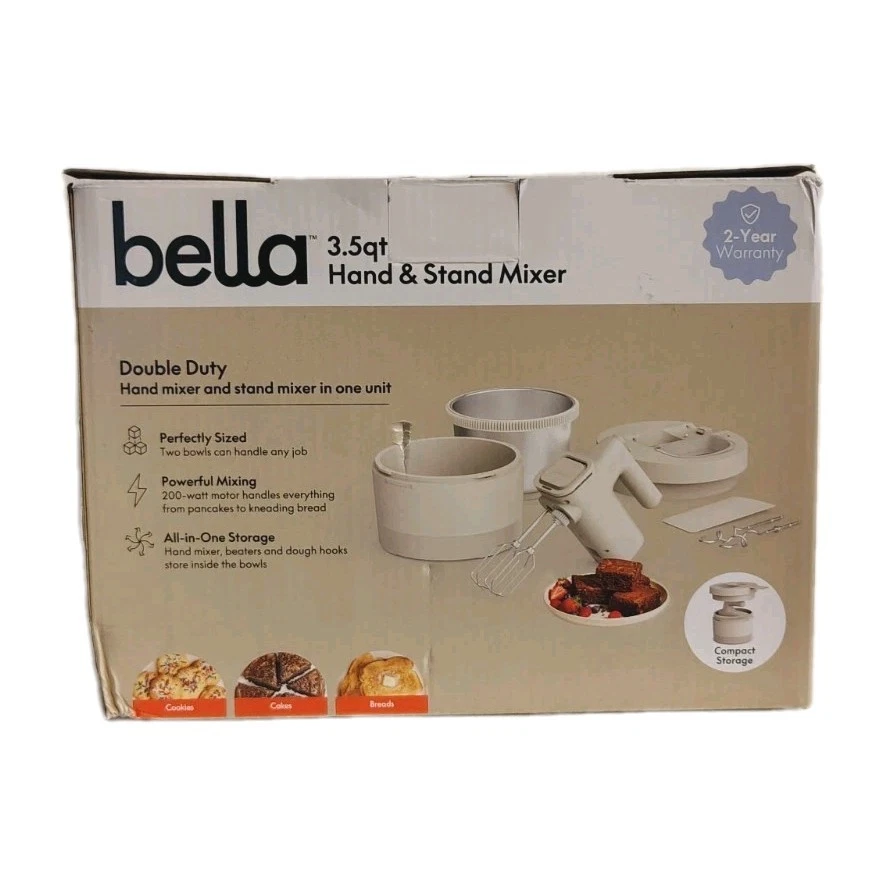 New Bella 3.5 Qt Hand & Stand Mixer, 2 in 1 Electric W/Bowl Model HM5058B-UL
Opens in a new window o