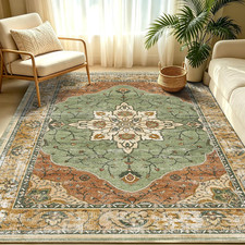 5' X 7' Machine Washable Area Rug, Non-Slip Low-Pile Carpet