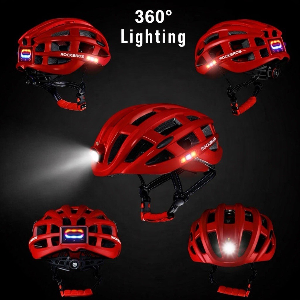 RockBros Bike Helmet Ultralight Red Cycling USB LED 360 Safety Lights  Adjustable | eBay