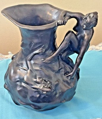 19th Cen. LUCIEN Charles EDOUARD ALLIOT NUDE NYMPH Water Pitcher 9'' Rare Bronze