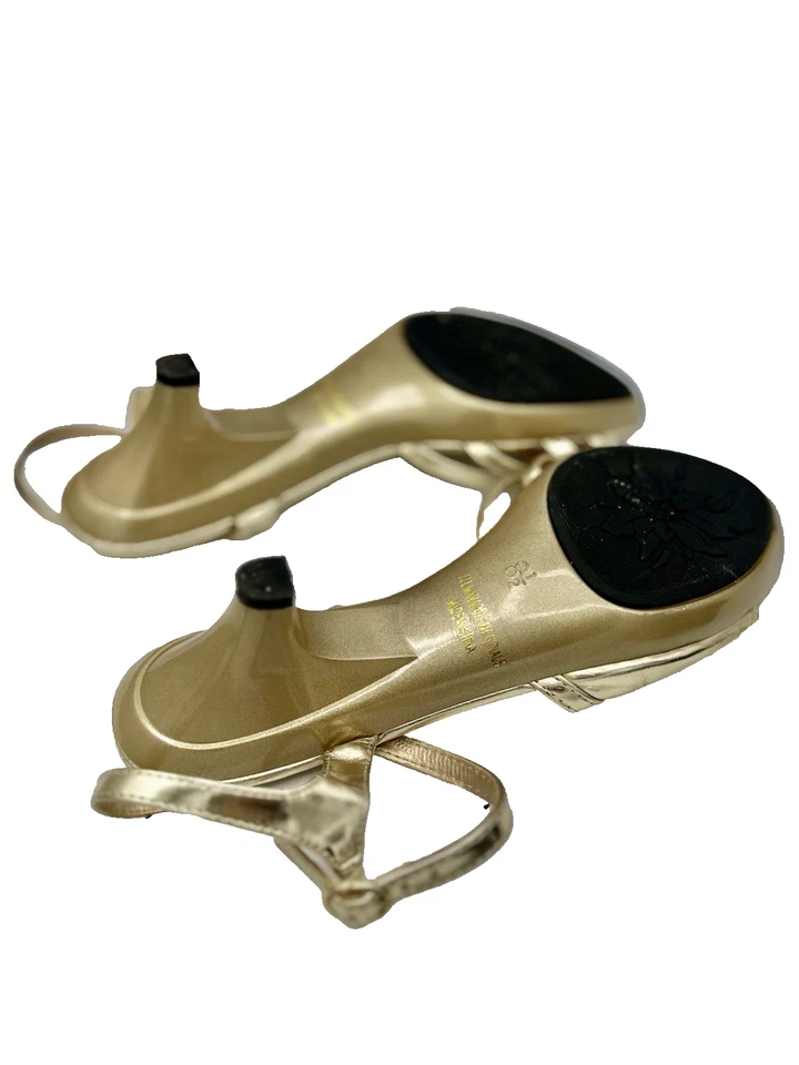 La Sonia Women’s Gold Strappy Dress Sandals Rhinestones Heels Size 8 1/2 - Image 3 of 4