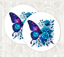 Blue Floral Butterfly Flower Stickers Round Matte Labels Seals Favors