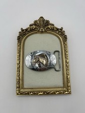 Vintage Horse With Horseshoe Belt Buckle Western Silver Tone Equestrian Ranch