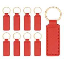 9pcs Leather Keychain,72mm Sublimation Keychain Blanks,Rectangular,Red