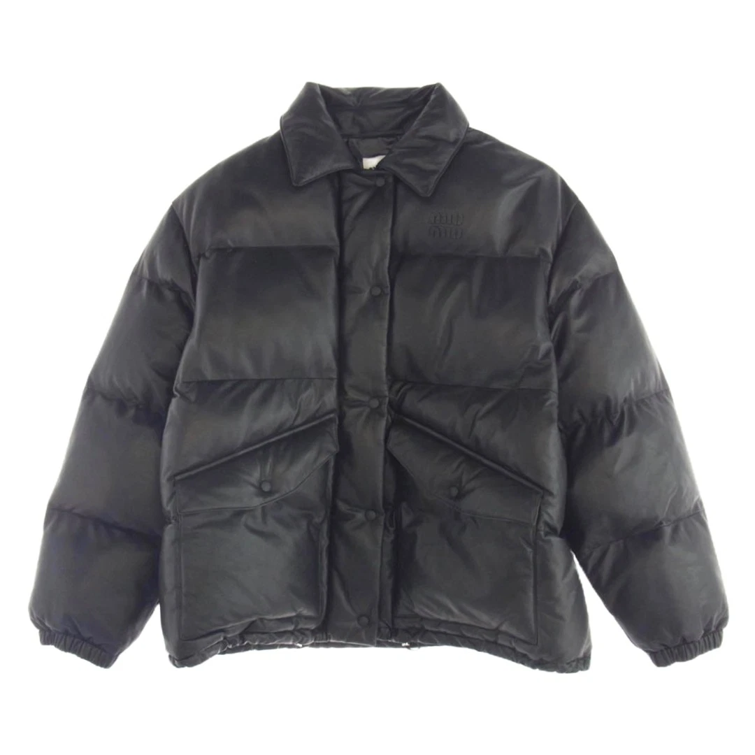 MIUMIU Miu 24AW MPV923 S000 13UB giubbotto piumino pelle nappa nero 40 usato0
