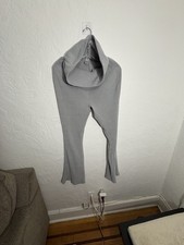 Gray Knit Flared Pants Women's Stretch Comfort Elastic Waist Ankle Style