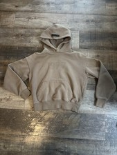 Essentials Fear of God Kids Tan 1977 Fleece Pullover Hoodie Pockets Size 8