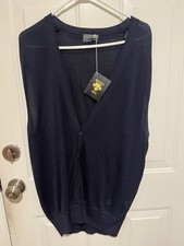 Descente Golf Cardigan Sweater - Navy Blue - Mens Large - 100 Silk - NWT