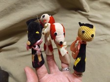 4 Vintage 3.25 Material Finger Puppets Dogs Cat Wolf Skunk