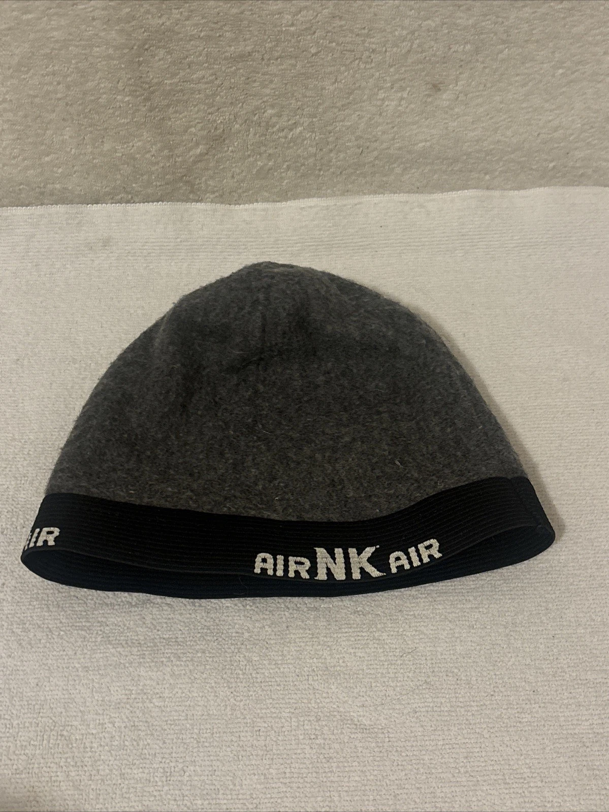 VTG Nike Nike Air Black & Gray Fleece Beanie Winter Hat Flex One Size FREE SHIP