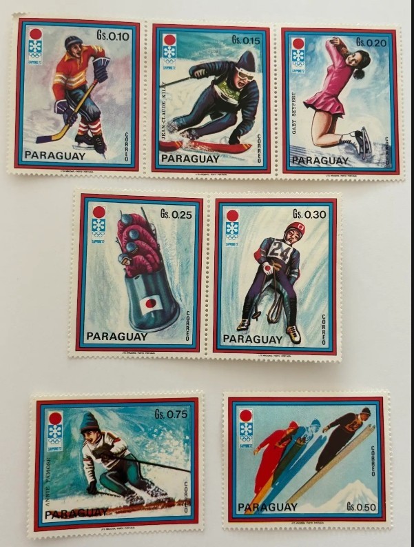 Paraguay 7 Different MNH Stamp Lot Sapporo 1972 Winter Olympics