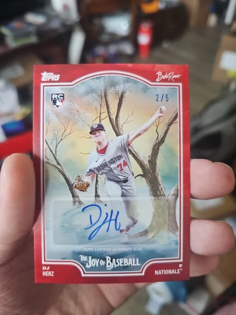 2025 Topps x Bob Ross Joy of Baseball DJ Herz #76C Auto BRIGHT RED /5
