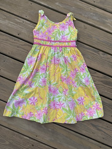 Lilly Pulitzer Girls 8 Yellow Pink Elephant Floral Sun Dress - Picture 5 of 5