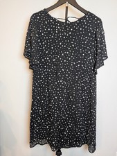 Cloth & Stone Anthropologie Women's Size XS Rayon Shift Dress-Black Ivory Print