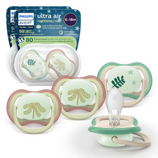 Ultra Air Nighttime Pacifiers - Orthodontic Design, for Babies 6-18 Months, Glow