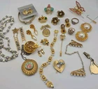 Vintage Gold Tone Costume Jewelry Lot Romantic Cottagecore Rhinestone Faux Pearl